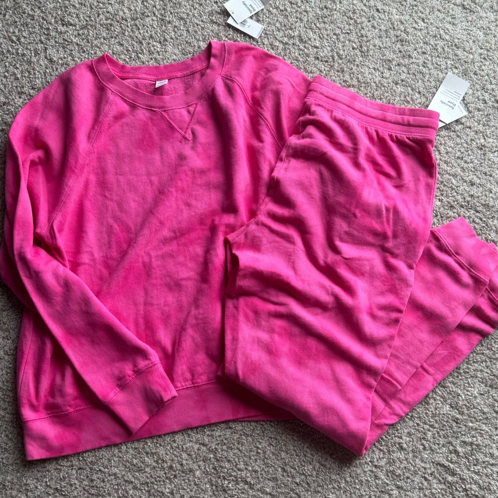 New! Matching set joggers & sweatshirt pink garmet died size large tall